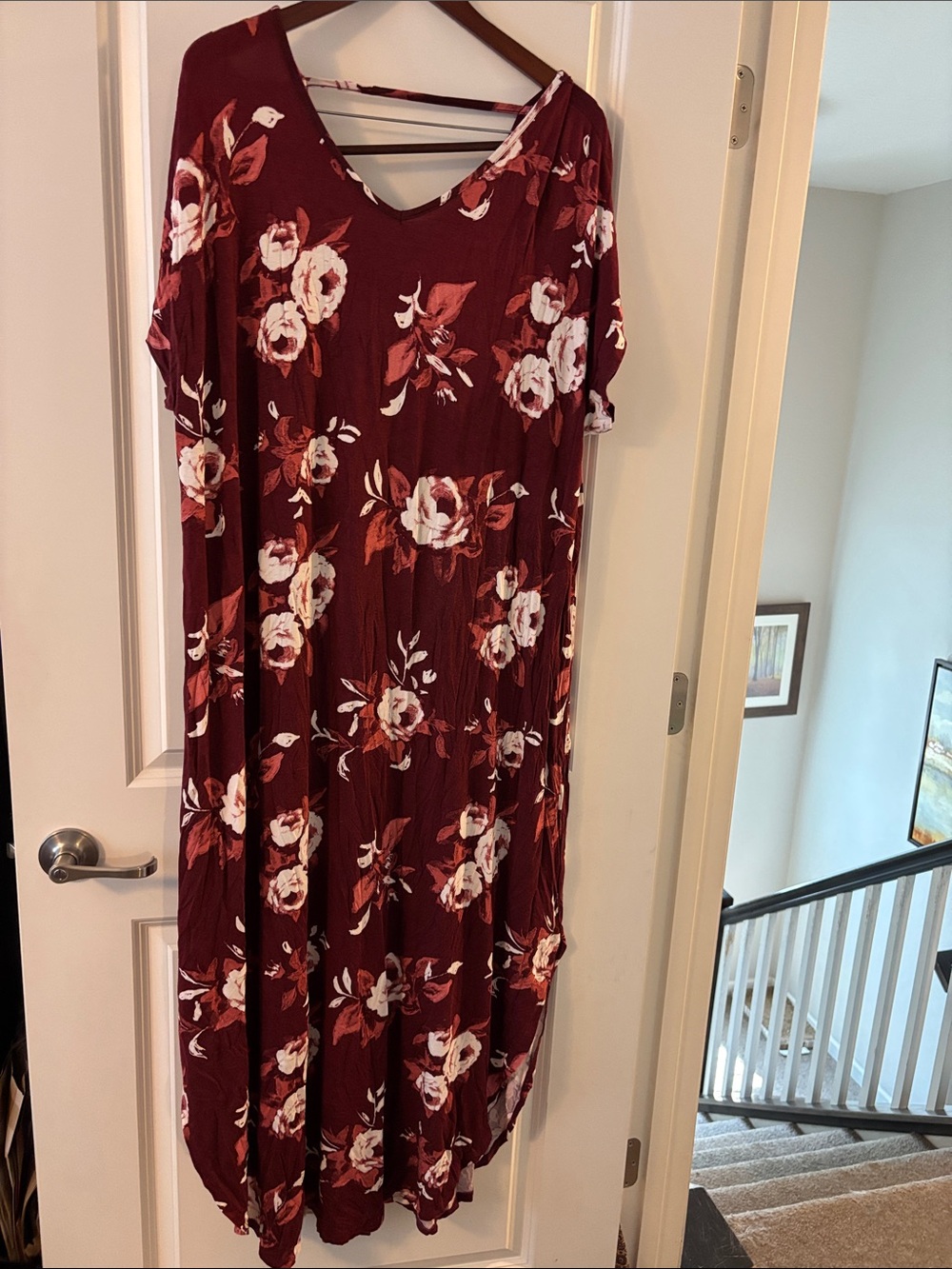 LuLaRoe Burgundy Floral V-Neck Maci Dress